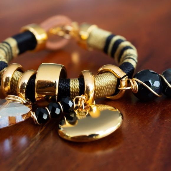 Handmade colorful bracelet gold plated and leather new - Picture 4 of 5